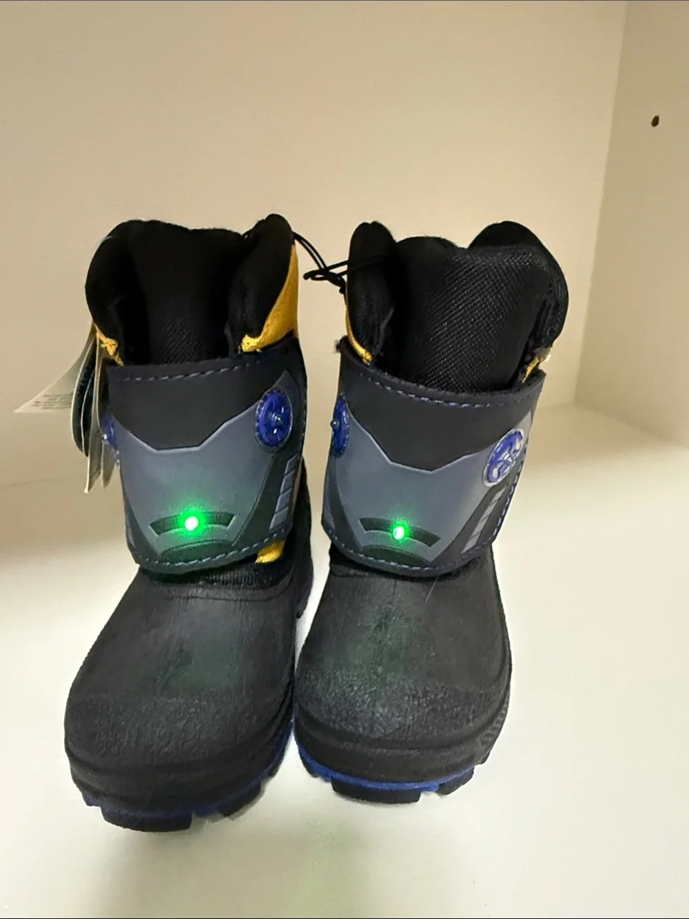 Kids Black and Gray Light-Up Winter Boots with Green Accent